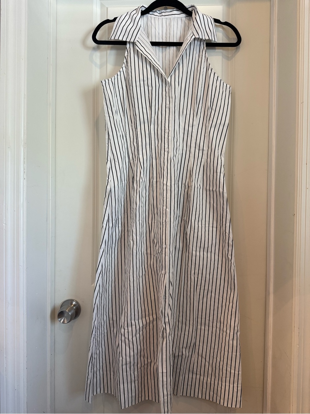 Amazon Women's White Dress with Black Vertical Stripes Midi
